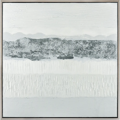 Walters Bay Framed Canvas Painting Wall Art in White, Gray & Champagne Silver