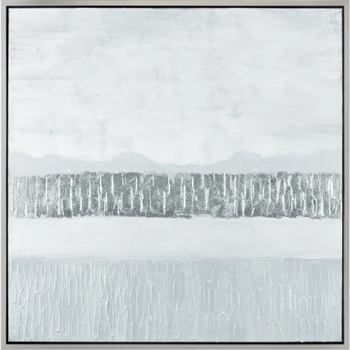 Weber Lake Framed Canvas Painting Wall Art in White & Silver