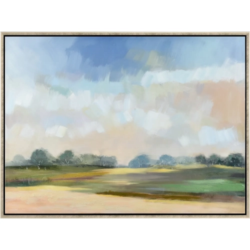 Weldon Field Framed Canvas Painting Wall Art in Blue, Green & Antique Gold