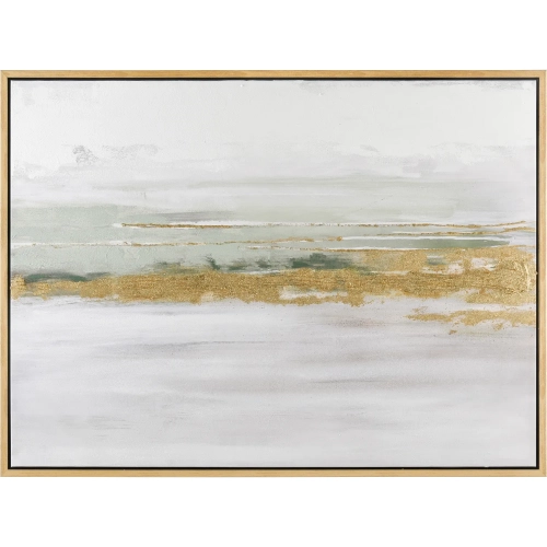 Yates Bay Canvas Painting Wall Art in White, Light Green & Gold