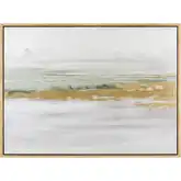 Yates Bay Canvas Painting Wall Art in White, Light Green & Gold