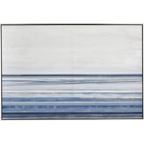 Plage Abstract Framed Canvas Painting Wall Art in Blue & White