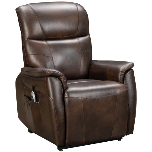 Leighton Lift Chair Recliner with Power Head Rest, Lumbar & Lay Flat in Brown Leather