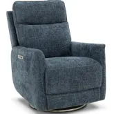 Maben Triple Power Swivel Recliner with Power Head Rest & Lumbar in Denim Blue Fabric