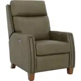 Anaheim Power Recliner w/ Power Head Rest & Lumbar in Olive Green Top Grain Leather