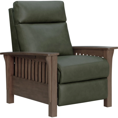 Artisan Power Recliner with Power Headrest in Oasis Olive Green Top-Grain Leather & Wood