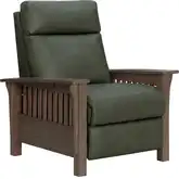 Artisan Power Recliner with Power Headrest in Oasis Olive Green Top-Grain Leather & Wood