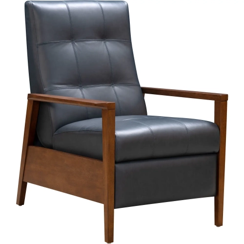 Bridget Push Thru the Arms Recliner in Tufted Ocean Blue Leather & Wood