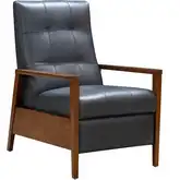 Bridget Push Thru the Arms Recliner in Tufted Ocean Blue Leather & Wood