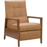 Bridget Push Thru the Arms Recliner in Tufted Brandy Brown Leather & Wood
