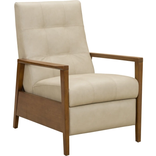 Bridget Push Thru the Arms Recliner in Tufted Stone Neutral Leather & Wood