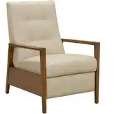 Bridget Push Thru the Arms Recliner in Tufted Stone Neutral Leather & Wood