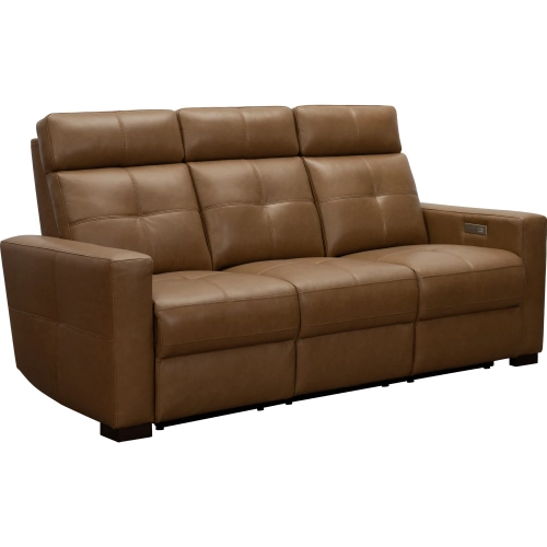 Cara Power Recline Sofa w/ Power Head Rests & Lumbar in Saddle Brown Top Grain Leather