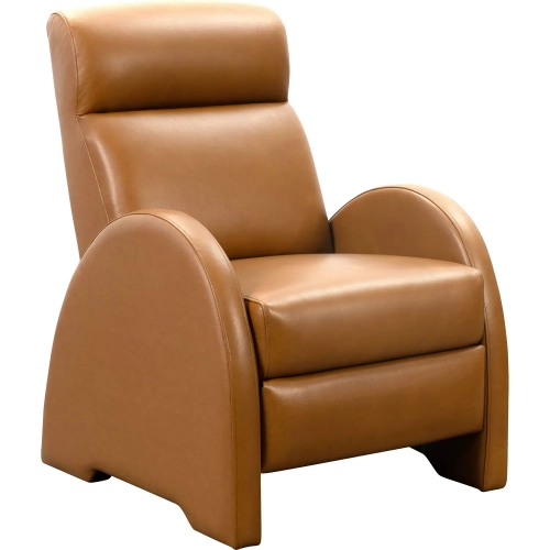 Clair Push Thru the Arms Recliner in Yellow Brown Leather