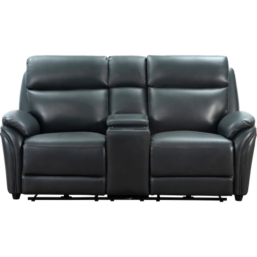 Corry Triple Power Reclining Console Loveseat with Charging in Dark Blue Top Grain Leather