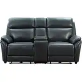 Corry Triple Power Reclining Console Loveseat with Charging in Dark Blue Top Grain Leather