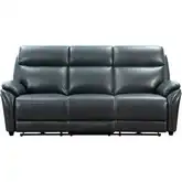 Corry Triple Power Reclining Sofa with Dropdown Table in Dark Blue Top Grain Leather