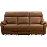 Corry Triple Power Reclining Sofa with Dropdown Table in Saddle Brown Top Grain Leather