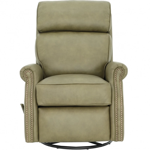 Crews Swivel Glider Recliner in Oasis Olive Green Top Grain Leather