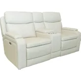 Gunner Power Recline Console Loveseat with Power Head Rests in Kobi Almond Off White Leather