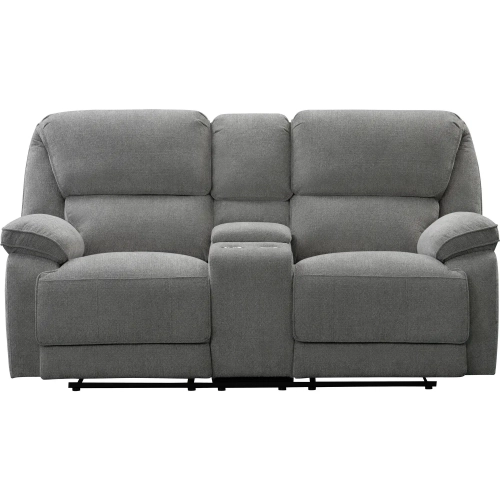 Hooper Manual Lever Recline Console Loveseat in Alma Gray Fabric