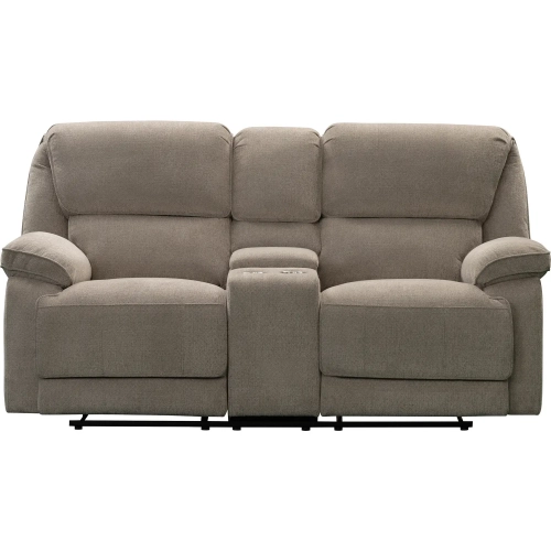 Hooper Manual Lever Recline Console Loveseat in Alma Tan Fabric