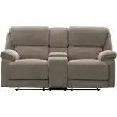 Hooper Manual Lever Recline Console Loveseat in Alma Tan Fabric