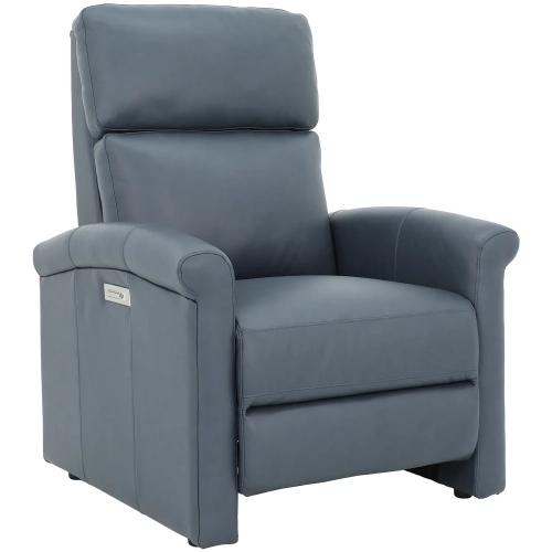 Jaxon Zero Gravity Power Recliner w/ Power Head Rest & Lumbar in Ocean Blue Top Grain Leather