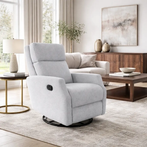 Kinsley Manual Swivel Glider Recliner in Chloe Cement Light Gray Fabric