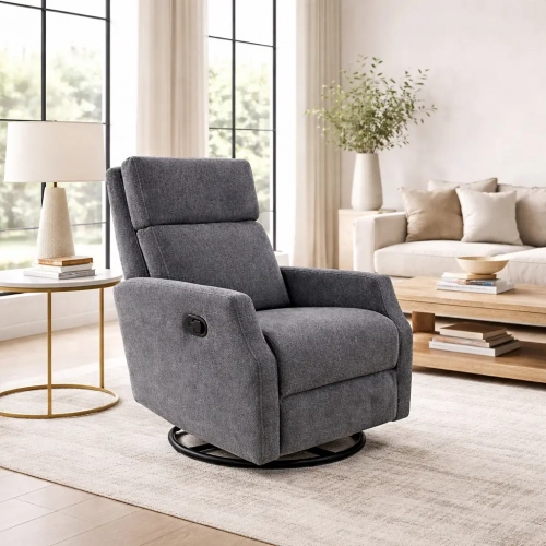 Kinsley Manual Swivel Glider Recliner in Chloe Slate Dark Gray Fabric