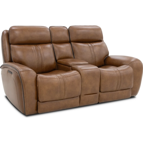 Marlen Zero Gravity Triple Power Reclining Console Loveseat in Honey Brown Top-Grain Leather