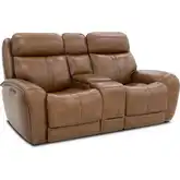 Marlen Zero Gravity Triple Power Reclining Console Loveseat in Honey Brown Top-Grain Leather