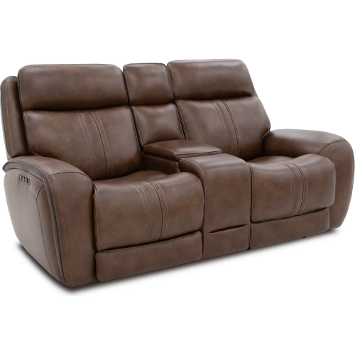 Marlen Zero Gravity Triple Power Reclining Console Loveseat in Tobacco Brown Top-Grain Leather
