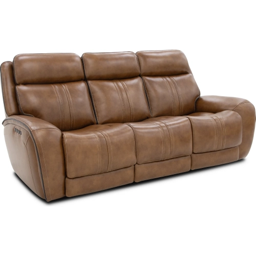 Marlen Zero Gravity Triple Power Reclining Sofa with Drop Table in Honey Brown Top-Grain Leather