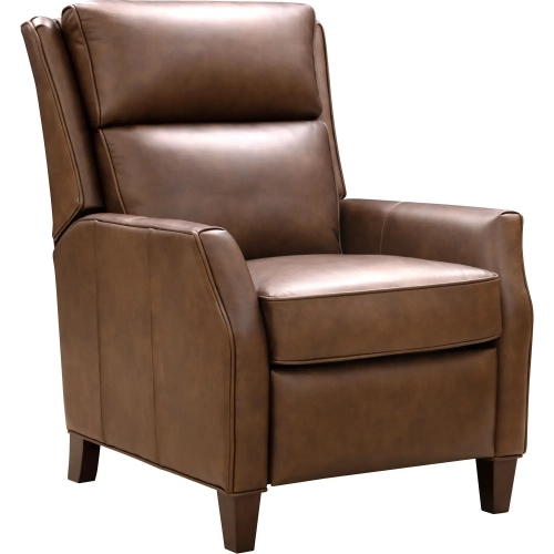 Pryce Push Thru the Arms Recliner in Oasis Walnut Brown Top Grain Leather
