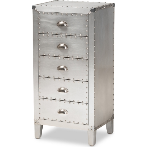 Carel 5 Drawer Storage Cabinet in Silver Metal