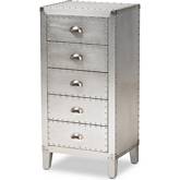Carel 5 Drawer Storage Cabinet in Silver Metal
