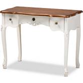 Sophie 3 Drawer Console Table in White & Brown Finish Wood