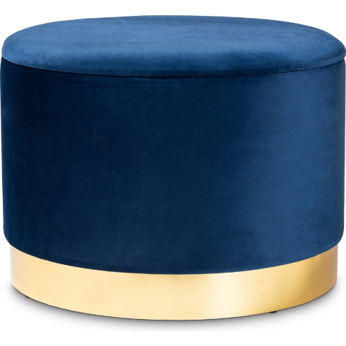 Marisa Storage Ottoman in Navy Blue Velvet & Gold