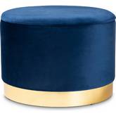 Marisa Storage Ottoman in Navy Blue Velvet & Gold