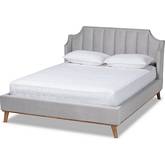 Adelie King Wingback Platform Bed in Light Gray Velvet & Walnut Finish