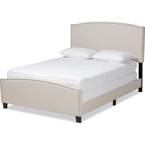 Morgan King Panel Bed in Tufted Beige Fabric