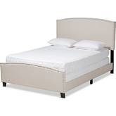 Morgan King Panel Bed in Tufted Beige Fabric
