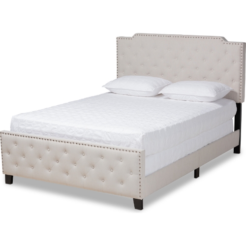 Marion Queen Panel Bed in Tufted Beige Fabric