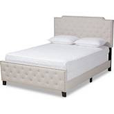 Marion Full Panel Bed in Tufted Beige Fabric