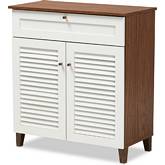 Coolidge 4 Shelf Shoe Storage Cabinet with Drawer in White & Walnut