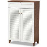 Coolidge 5 Shelf Shoe Storage Cabinet with Drawer in White & Walnut