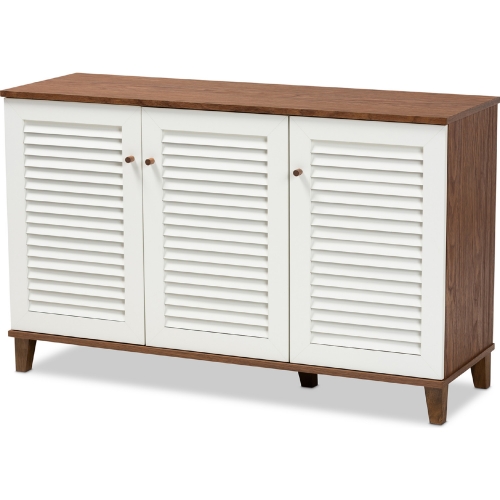 Coolidge 8 Shelf Shoe Storage Cabinet in White & Walnut Finish