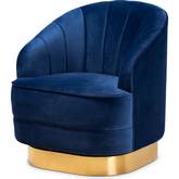Fiore Swivel Accent Chair in Royal Blue Velvet & Brushed Gold