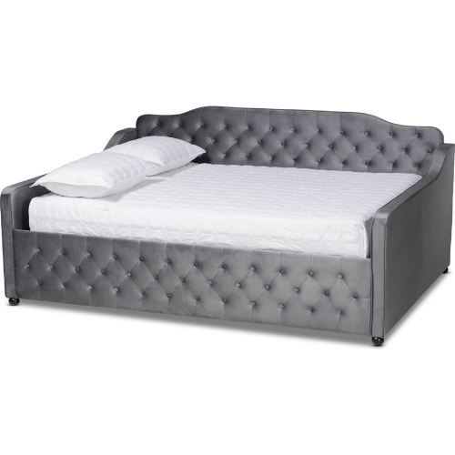 Freda Queen Daybed in Tufted Gray Velvet
